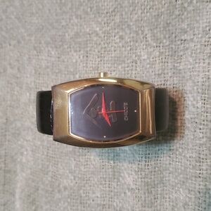 Chicos Bracelet Watch Japan Movement Gold Tone with Black Band. Needs a battery.